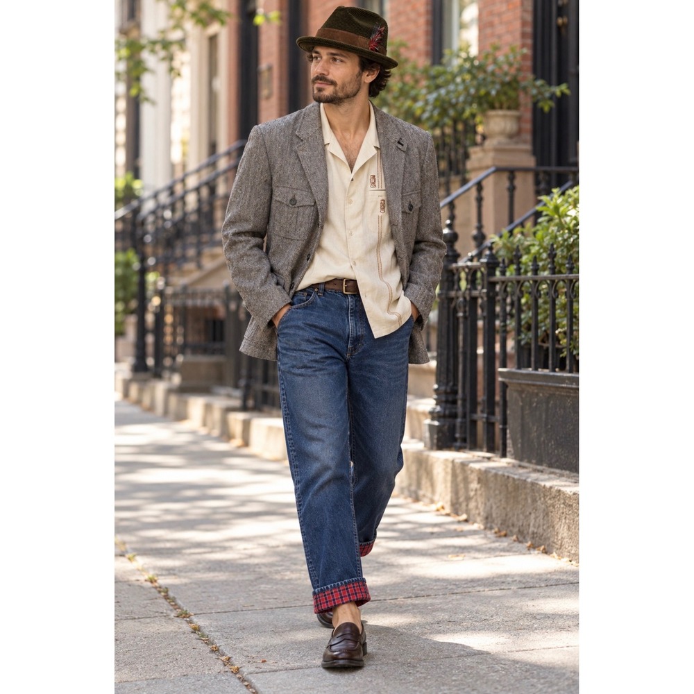 Tasso Elba Mens Herringbone Tweed Safari Sports Coat Blazer Grey Brown 3 Button - Picture 13 of 13